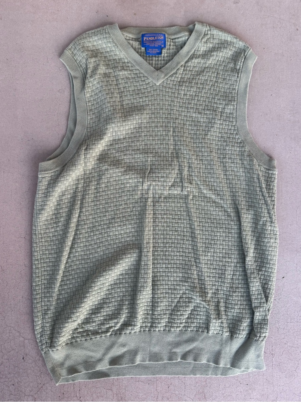 Pendleton Textured Knit Sweater Vest Size Large Sage Green Cotton
